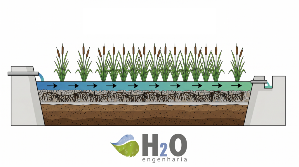 figura 2 exemplo de um sistema wetland de fluxo superficial.