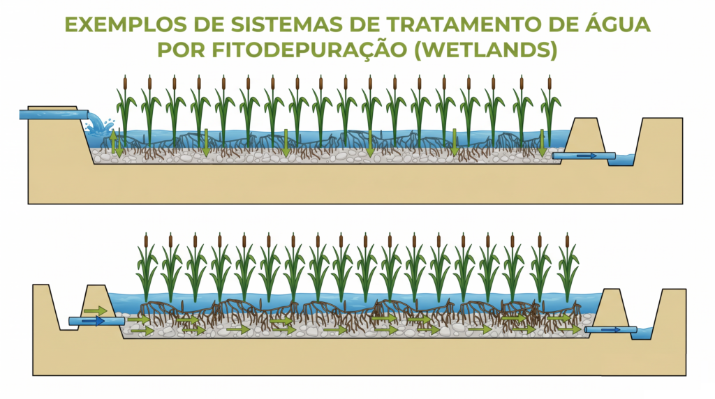 figura 4 exemplo do processo de wetland utilizando fluxo subsuperficial horizontal e vertical